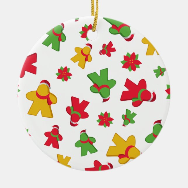 Merry Meeple Christmas  Board Game Pattern Ceramic Tree Decoration (Front)