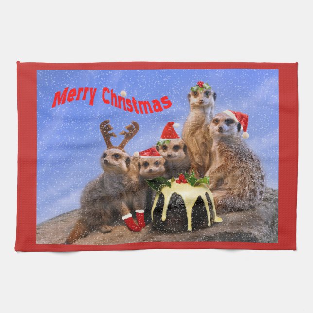 Merry Meerkats Kitchen Towel (Horizontal)