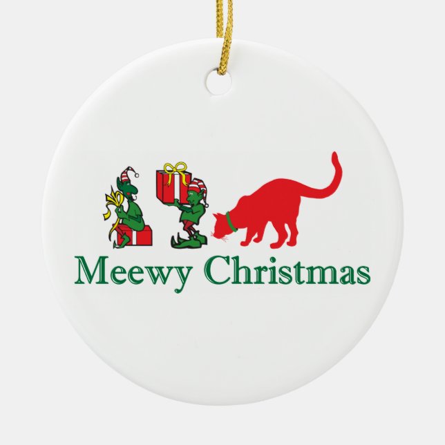 Merry Meewy Christmas Cats Ceramic Tree Decoration (Front)