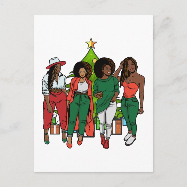 Merry Melanin Christmas Black Woman Friendsmas Postcard (Front)