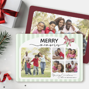 Merry Memories Photo Collage Bow Christmas Holiday Card