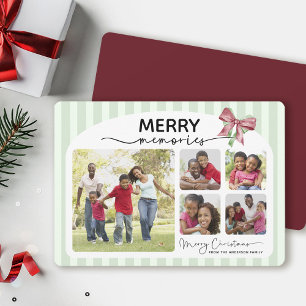 Merry Memories Photo Collage Bow Christmas Holiday Card