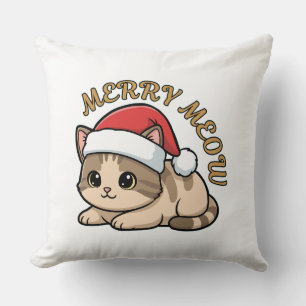 Merry Meow – Festive Cat Christmas Throw Pillow