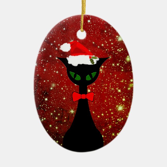 Merry Meowmas Mid-century Modern 2019 Christmas Ceramic Tree Decoration (Front)