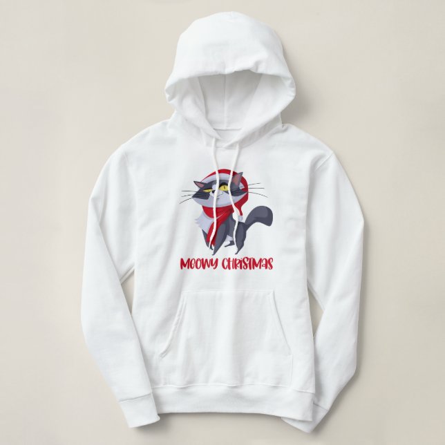 Merry Meowy Christmas Cat Hooded Sweatshirt (Design Front)