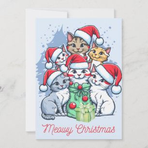 Merry Meowy Christmas Santa Cats with Presents  Holiday Card