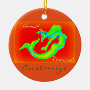 Merry Mermaid Christmas  customised Ceramic Tree Decoration