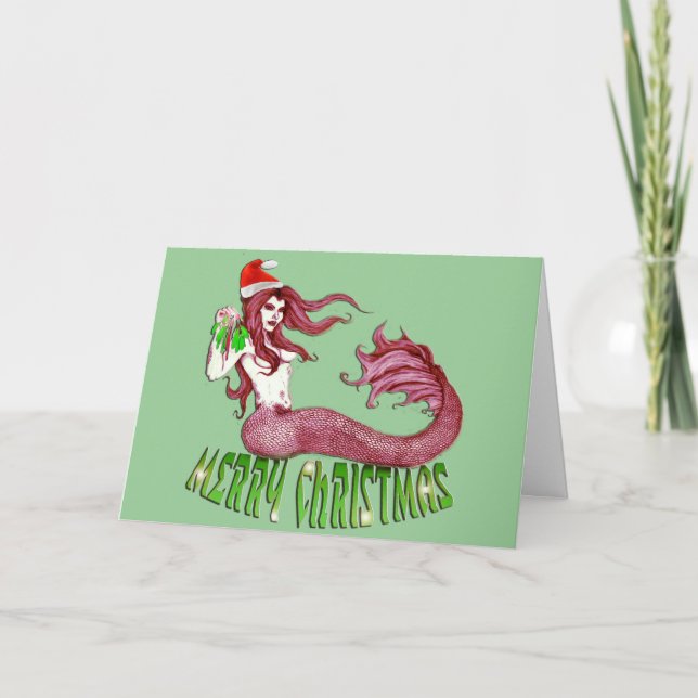 Merry Mermaid Christmas Holiday Card (Front)