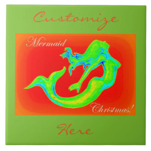 merry mermaid christmas red/green tile
