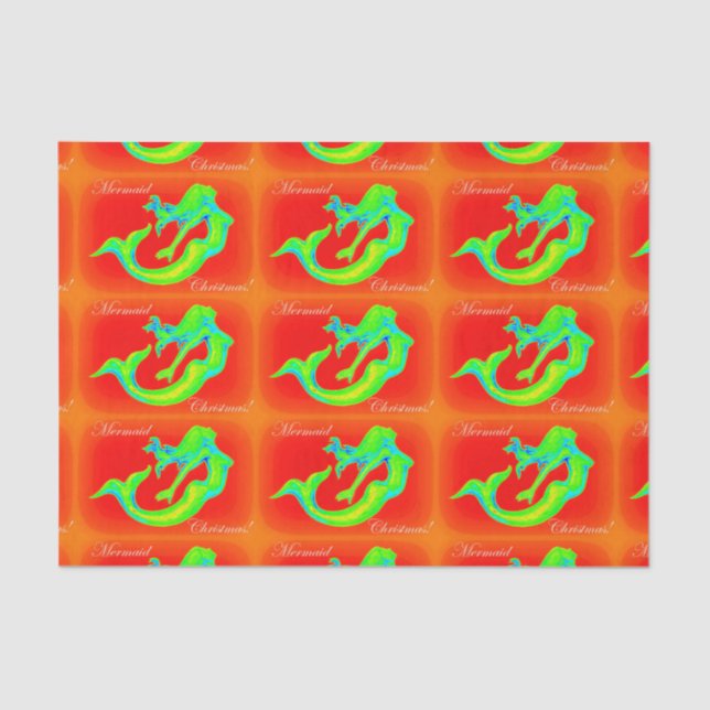 Merry mermaid Christmas red/green Tissue Paper (Front)