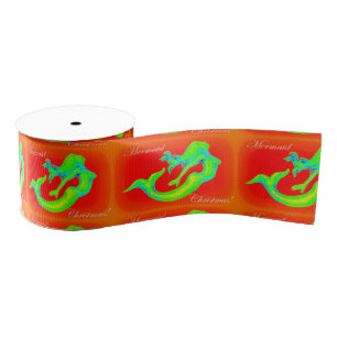 merry mermaid christmas red grosgrain ribbon