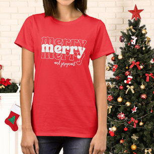 Merry Merry and Pregnant White Christmas Typograph T-Shirt