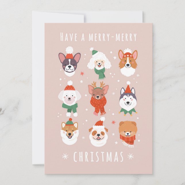 Merry-Merry Christmas Dogs Holiday Card (Front)