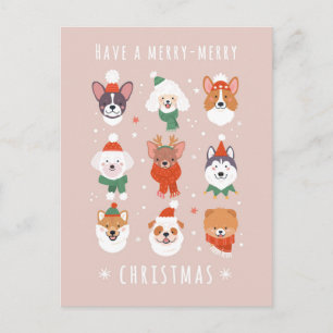 Merry-Merry Christmas Dogs Holiday Postcard