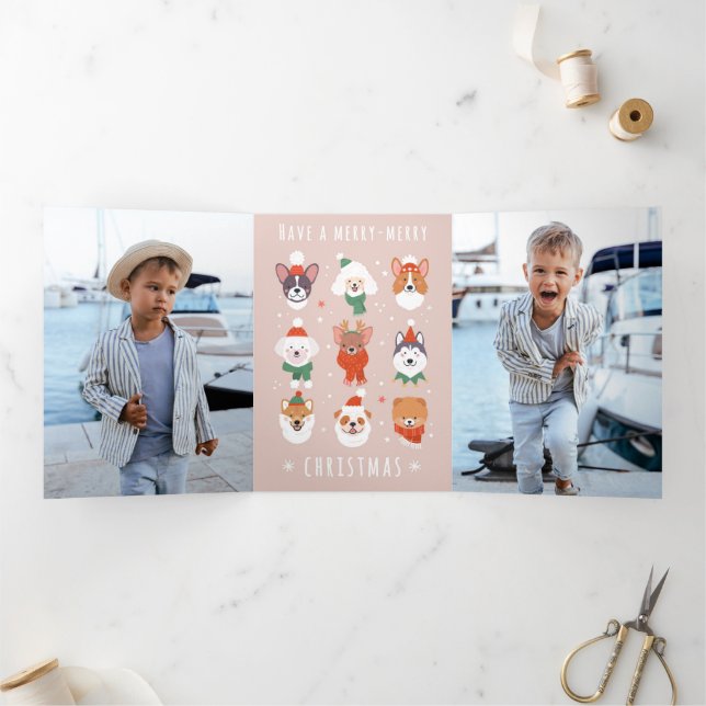 Merry-Merry Christmas Dogs Tri-Fold Holiday Card (Inside)