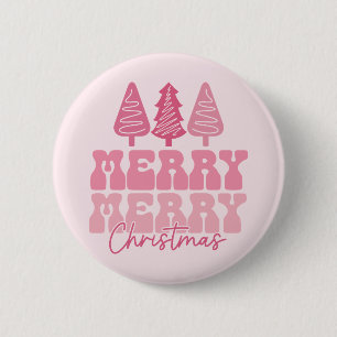 Merry Merry Christmas - Pink Holiday Design 6 Cm Round Badge