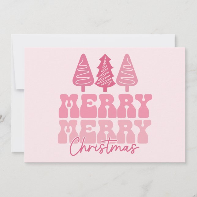 Merry Merry Christmas - Pink Holiday Design Card (Front)