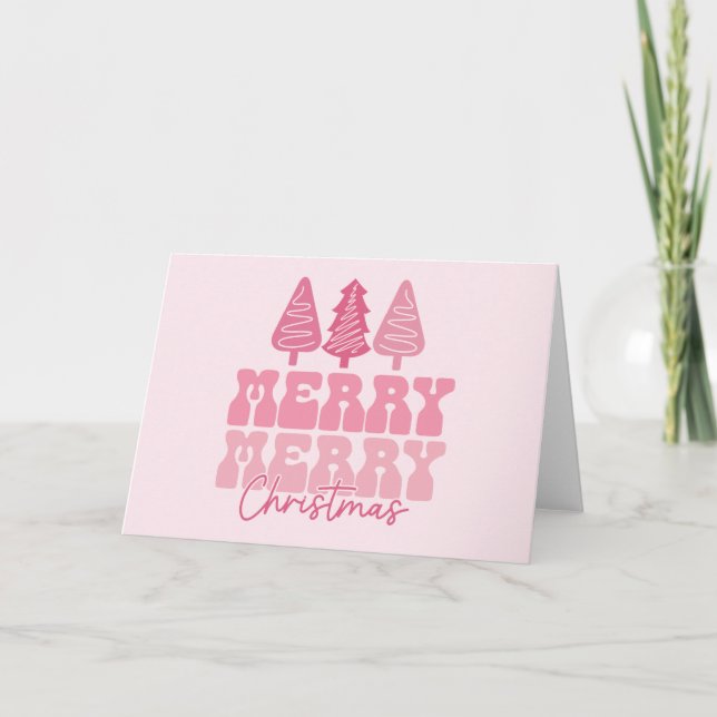 Merry Merry Christmas - Pink Holiday Design Card (Front)