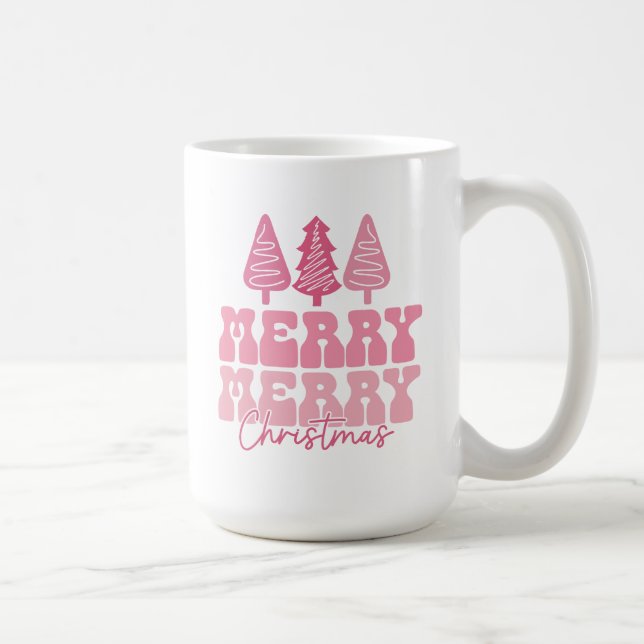 Merry Merry Christmas - Pink Holiday Design Coffee Mug (Right)