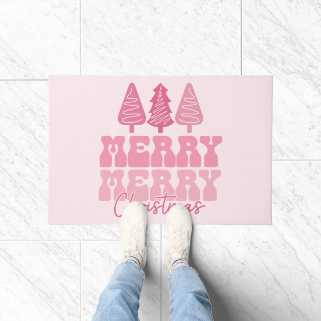 Merry Merry Christmas - Pink Holiday Design Doormat (Indoor)