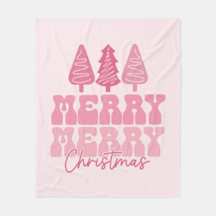 Merry Merry Christmas - Pink Holiday Design Fleece Blanket