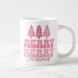 Merry Merry Christmas - Pink Holiday Design Large Coffee Mug