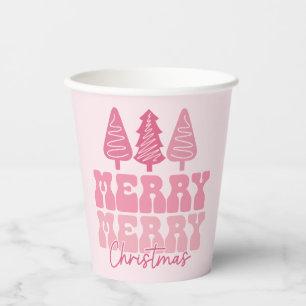 Merry Merry Christmas - Pink Holiday Design Paper Cups