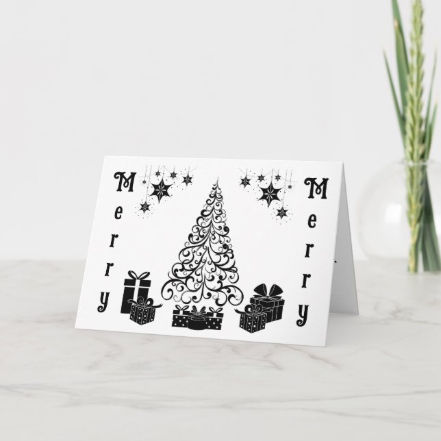Merry Merry Christmas Tree Chistmas Holiday Card (Front)