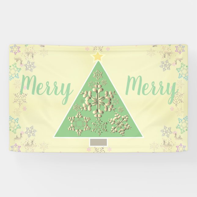 "Merry Merry" Christmas Tree & Snowflakes Banner (Horizontal)