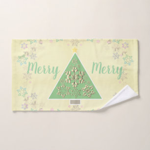 "Merry Merry" Christmas Tree & Snowflakes Bath Towel Set