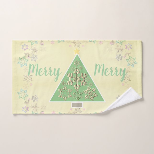 "Merry Merry" Christmas Tree & Snowflakes  Bath Towel Set (Hand Towel)