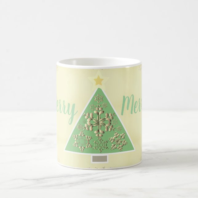 "Merry Merry" Christmas Tree & Snowflakes   Coffee Mug (Center)