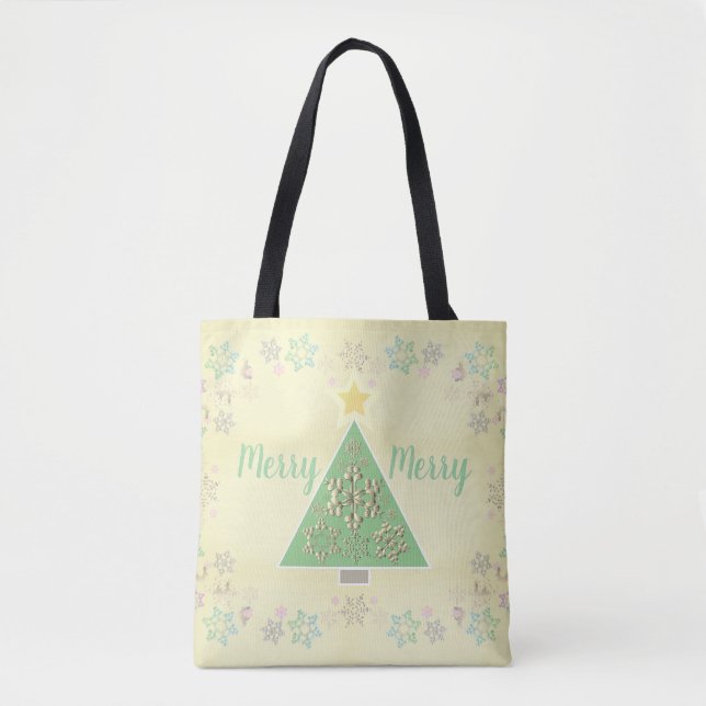 "Merry Merry" Christmas Tree & Snowflakes     Tote Bag (Front)