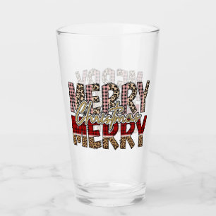 Merry Merry Christmas with leopard and plaid print Glass