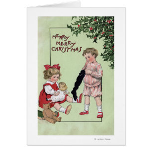 Merry Merry ChristmasKids with Toys by Tree