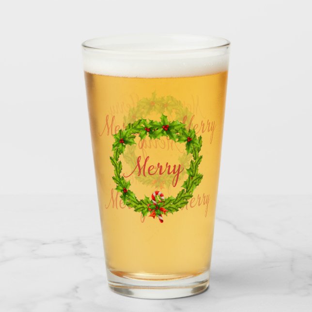 Merry Merry Holiday Wreath Glass (Back Filled)