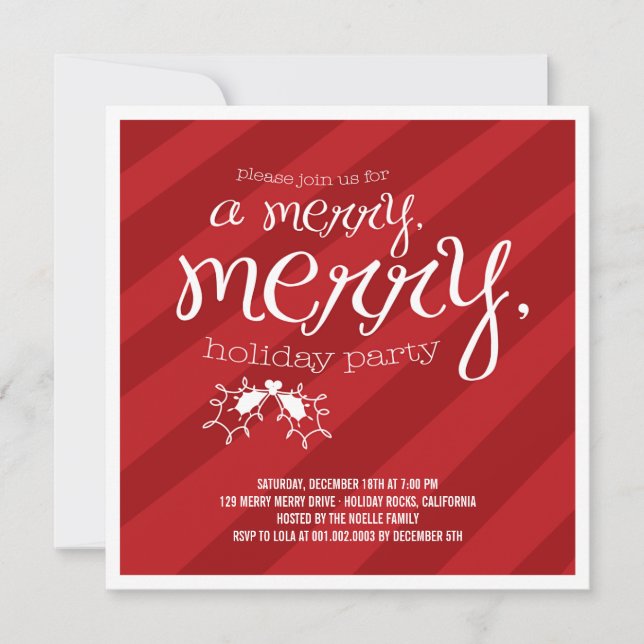 Merry Merry Holly Berries Holiday Party Invitation (Front)