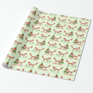 Merry Merry Holly Jolly Illustrated Fox Wrapping Paper