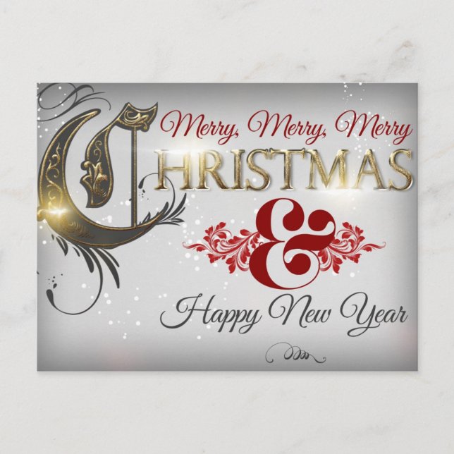 Merry Merry Merry Christmas and a Happy New Year Holiday Postcard (Front)