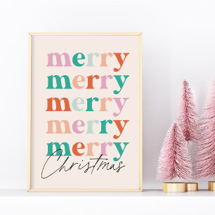 Merry Merry Merry Christmas Colourful Typography Poster