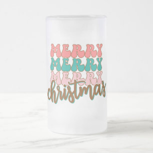 Merry Merry Merry Christmas Frosted Glass Beer Mug
