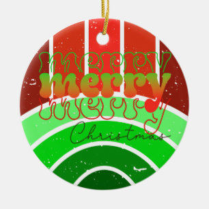 Merry Merry Merry Christmas - Red And Green Sunset Ceramic Tree Decoration