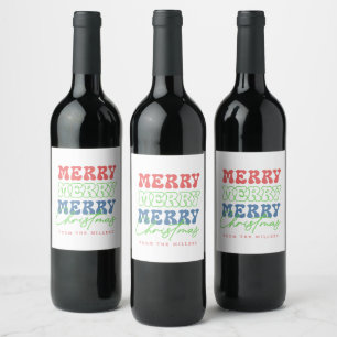 Merry, Merry, Merry Christmas retro typography Wine Label