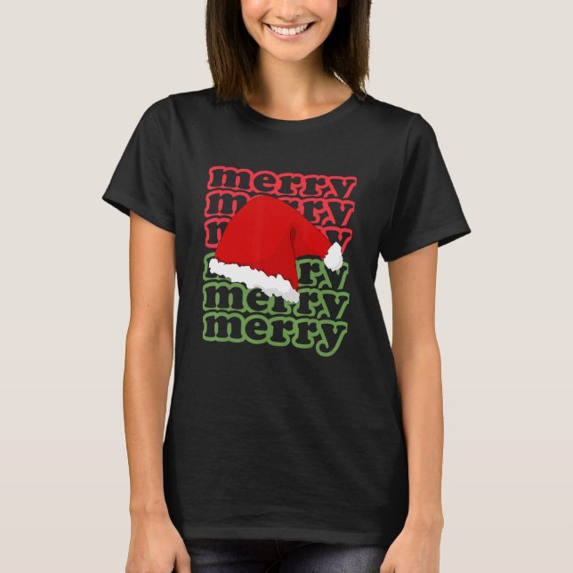 Merry Merry Merry Santa Hat Fun Christmas Hat T-Shirt (Front)