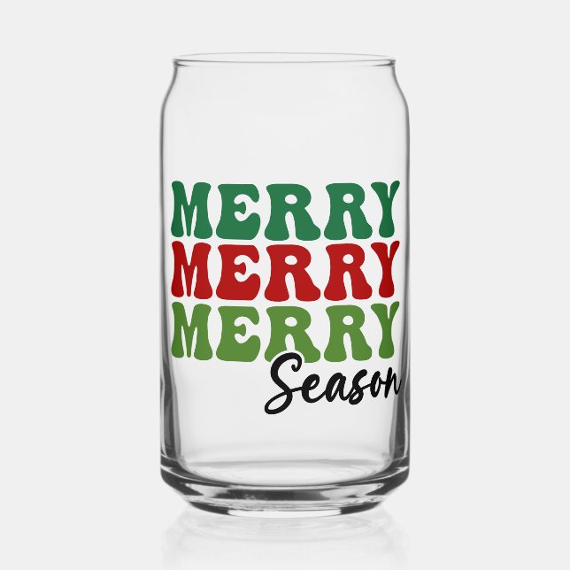 Merry Merry Merry Season - Retro Holiday Art Can Glass (Front)