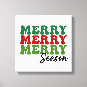 Merry Merry Merry Season - Retro Holiday Art Canvas Print