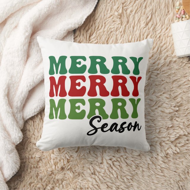 Merry Merry Merry Season - Retro Holiday Art Cushion (Blanket)