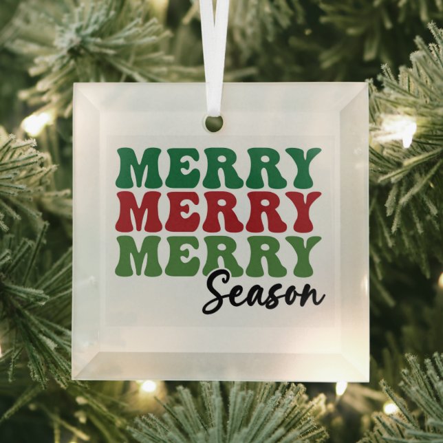Merry Merry Merry Season - Retro Holiday Art Glass Tree Decoration (Insitu)