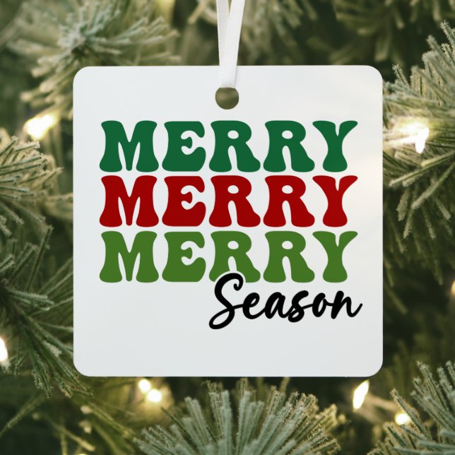 Merry Merry Merry Season - Retro Holiday Art Metal Tree Decoration (Insitu)