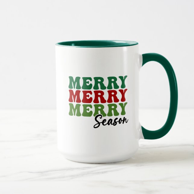 Merry Merry Merry Season - Retro Holiday Art Mug (Right)